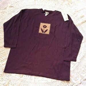 Brooks Brothers Vintage Purple Padded Shoulder Top with Floral Patch,